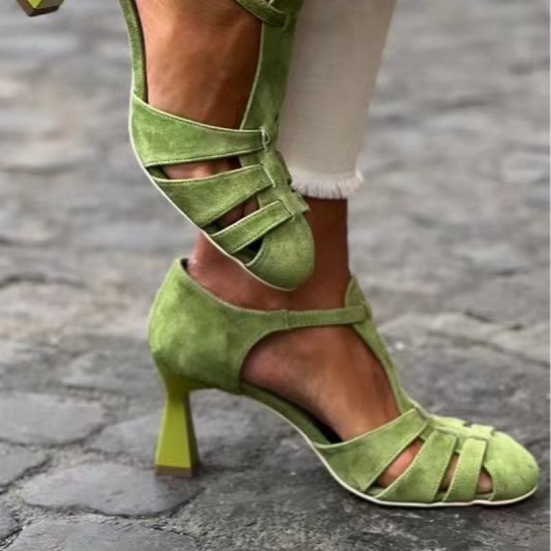 Summer Clothing On Sale - Sandálias Femininas Verdes de Camurça com