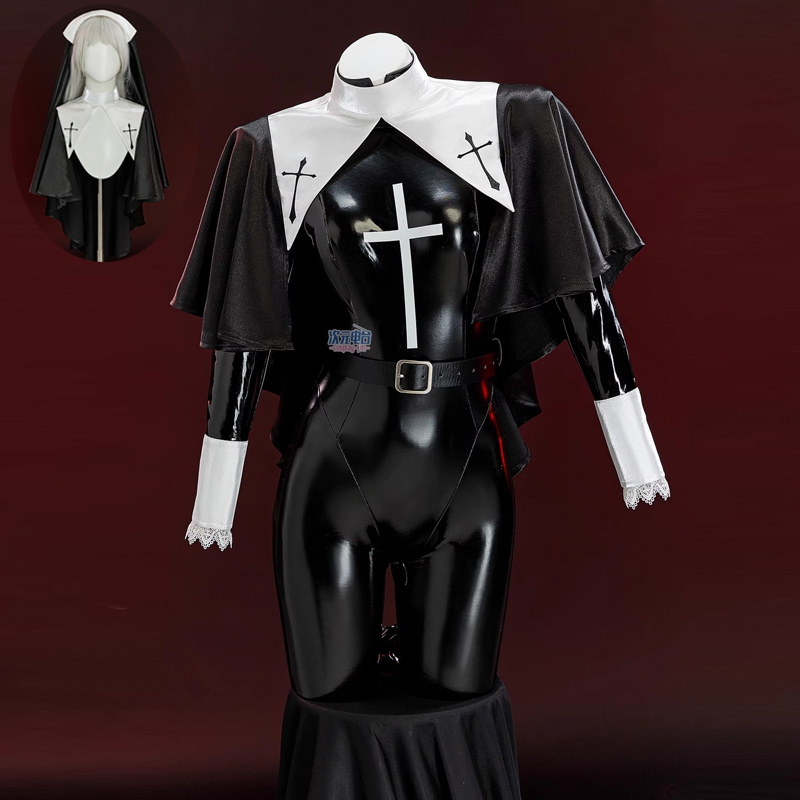 Romper Playsuit Women - Freira cosplay traje feminino sexy couro