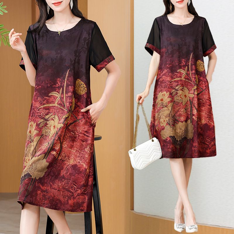 Summer Clothing For Women Over 60 - Vestido Elegante Estampado de Comprimento Médio