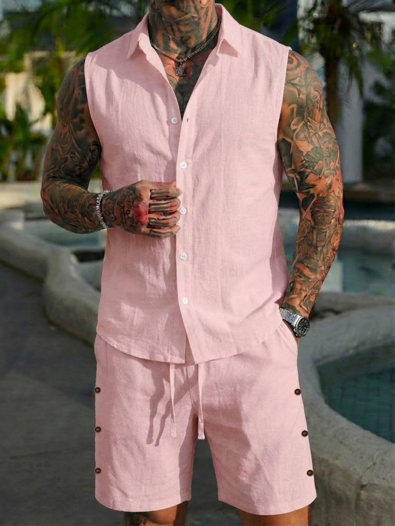 Conjunto de Camisa de Linho de - Summer Clothing Men Linen avaliação e preço